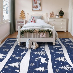 Christmas Area Rug, Reindeer Print Washable Soft Carpet with Non Slip Backing, Low Pile Stain Resistant Floor Mat for Living Room, Bedroom - 1 of 4