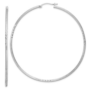 Black Bow Jewelry 2mm, Satin, Diamond Cut, XL Sterling Silver Hoops - 70mm (2 3/4 Inch) - 1 of 4