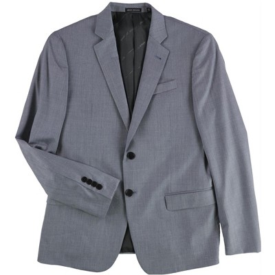 Armani Mens Solid Super Fine Wool Two Button Blazer Jacket, Blue, 42 Short