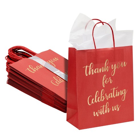 Sparkle And Bash 24 Pack Medium Paper Gift Bags With Tissue Paper For Party Favor Thank You For Celebrating With Us Red Target