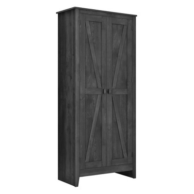 Rustic Gray Barn-Style Storage Cabinet with Adjustable Shelves