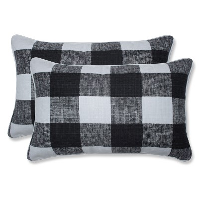 2pk Anderson Rectangular Throw Pillows Black - Pillow Perfect: Weather-Resistant Lumbar, Non-Woven Fabric