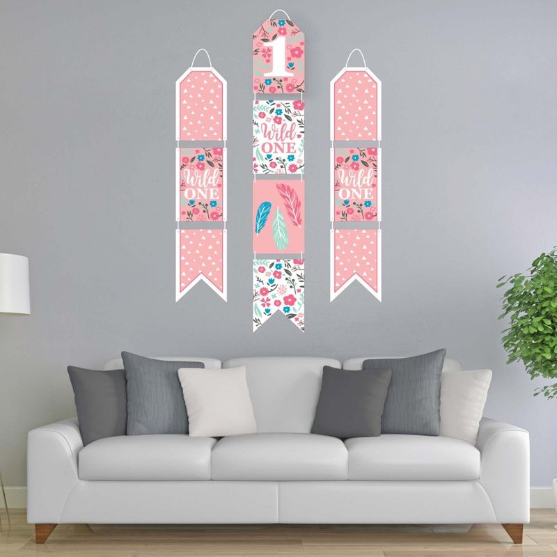 Big Dot of Happiness She's a Wild One - Hanging Vertical Paper Door Banners - Boho Floral 1st Birthday Party Wall Decoration Kit - Indoor Door Decor, 2 of 7