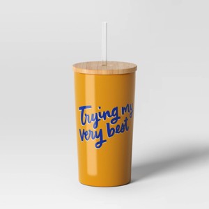 17.5 fl oz Stainless Steel Straw Tumbler with Bamboo Lid Yellow - Room Essentials™ - 1 of 3