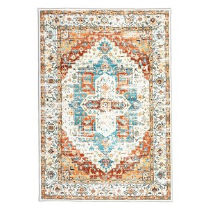 Vintage Style Area Rug, Boho Vintage Floral Printed Area Rugs, Machine Washable, Non-Slip Low Pile, for Living Room, Bedroom - 1 of 4