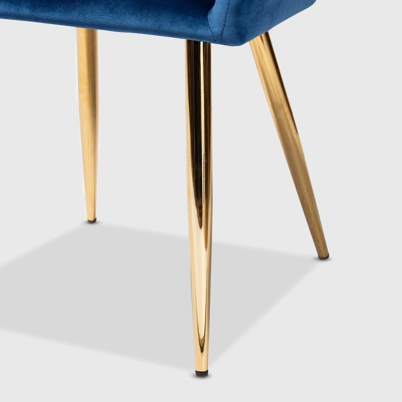 Set of 2 Germaine Velvet Upholstered Metal Dining Chairs Navy Blue/Gold - Baxton Studio: Mid-Century Modern, Arm Style, 6 of 10