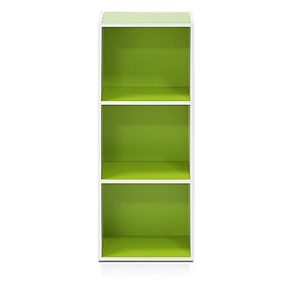 Sleek White 3-Tier Open Shelf Bookcase with Green Accents
