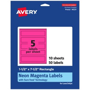 Avery Neon Magenta Paper Labels, 1.5" x 7.5" Rectangle - 1 of 4