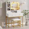 Vanity Desk and Stool with Mirror and Lights，Makeup Vanity with Charging Station, Drawers, Storage Shelves for Bedroom - 2 of 4