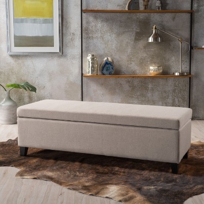 CAVINAS Rectangle PU Leather Storage Ottoman Bench,Upholstered Storage Ottoman,Storage Bench for Living Room,Bedroom