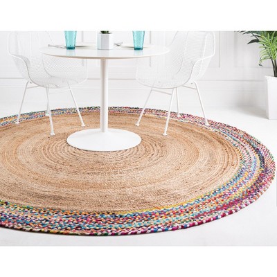 Handmade Blue and Brown Braided Jute 3' Round Area Rug
