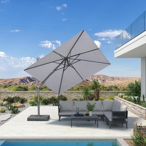 PURPLE LEAF Cantilever Patio Umbrella Outdoor Offset Umbrella with 3 Years Fade Resistance Recycled Fabric With Base - 1 of 1