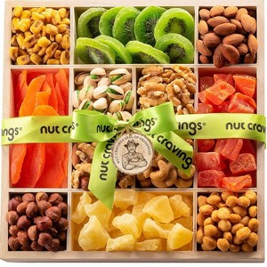 Nut Cravings Gift Basket, Premium Nuts in Wooden Tray, Healthy Kosher Snack Tray (12 Assortments) - 1 of 4