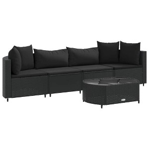 vidaXL Patio Sofa Set with Cushions Lounge Setting Outdoor Furniture Poly Rattan - Black - 1 of 4