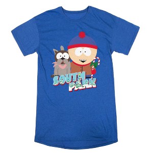 South Park Christmas Stan Marsh and Sparky Women's Royal Blue Heather Sleep Pajama Shirt - 1 of 2