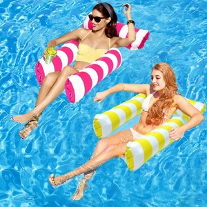 Jasonwell 2-Pack Inflatable Pool Floats – 4-in-1 Hammock with Mesh Bottom, Floating Chair Bed for Adults, Yellow & Pink - 1 of 4
