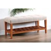 Airsurfer Solid Oak Entryway Bench with Upholstered Cushion and Lower Slatted Storage Benches - 3 of 4