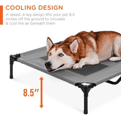 Large Gray Elevated Outdoor Mesh Pet Cot with Canopy