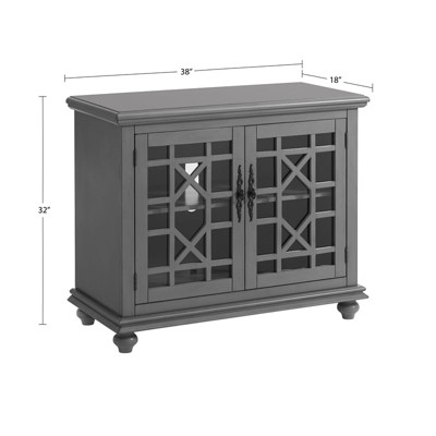 Parisian Antique Gray TV Stand with Trellis Glass Doors