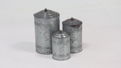 Gray Galvanized Metal Cylinder Canister Set with Lids