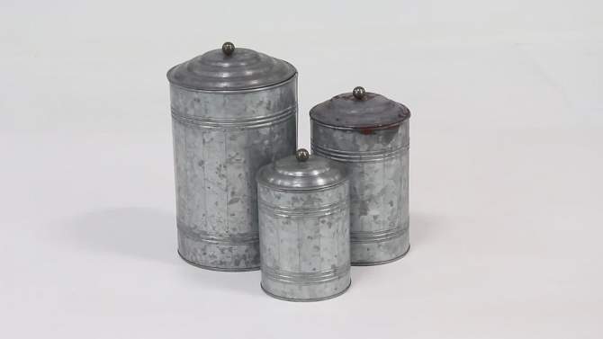 3pc Decorative Galvanized Metal Canister Set Silver - Olivia & May, 2 of 19, play video