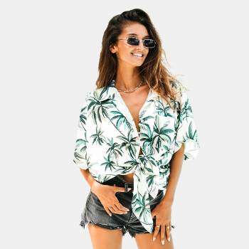 Women's Palm Tree Tie Front Shirt - Cupshe