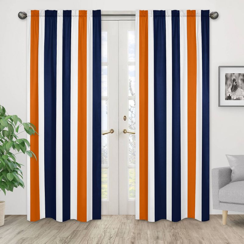 2pc Stripe Kids&#39; Window Panel Curtains Navy and Orange - Sweet Jojo Designs, 3 of 6