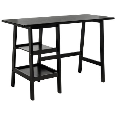 Matte Black Solid Wood Writing Desk with Shelves