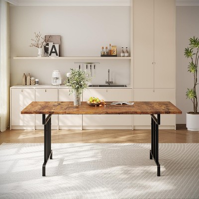 70.87-Inch Rectangular Wood Dining Table for 6-8 People – Rustic Style Kitchen Table with Heavy Duty Metal Legs, Easy Assembly