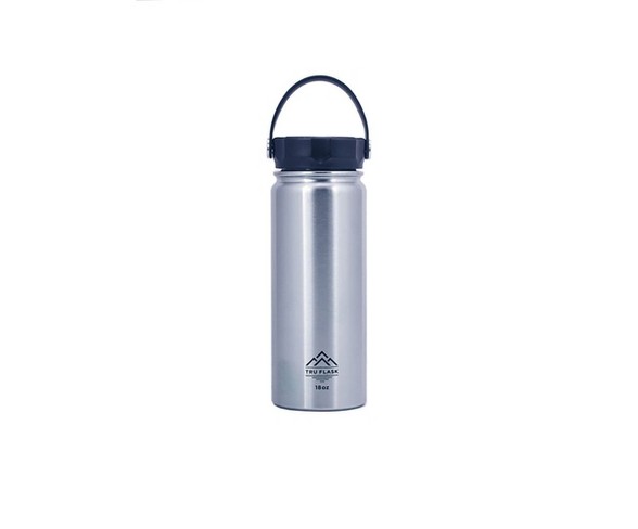 Tru Flask Stainless Steel Double Wall 18 Oz Insulated Water Bottle, Steel