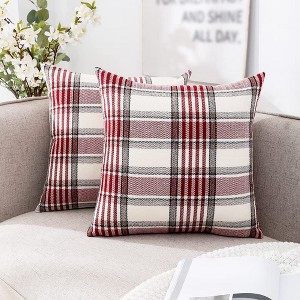 Red Christmas Tartan Plaid Pillow Covers 18x18 Set of 2 - 1 of 4