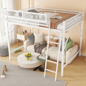 Okak Full Size Loft Bed with Ladder, Bed Frames with Storage basket and Safety Guardrail, Twin Loft Bed for Kids, Teenagers - 1 of 4
