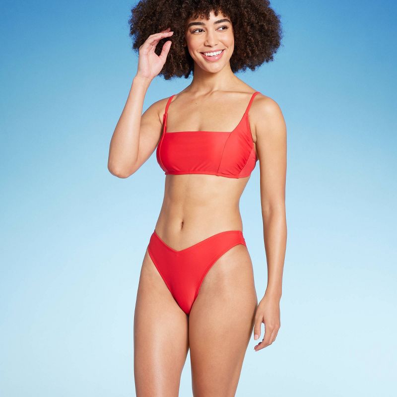 Women's Low-Rise Super Cheeky Extra High Leg Bikini Bottom - Wild Fable™ Red, 4 of 7