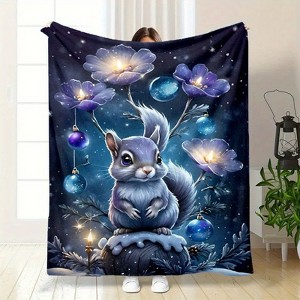 Lomsoe 3D Christmas Squirrel Print Flannel Blanket - All Seasons Soft and Warm Throw Blanket for Bed, Napping, Camping, Travel, Office - 1 of 4