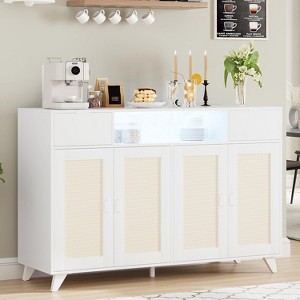 coucheta 2 Drawers Rattan Cabinet with Power Outlet and LED Lights, Boho Sideboard Buffet with Large Storage Space, for Living Room, Dining, Hallway - 1 of 4