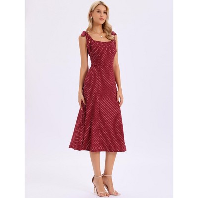 Женские платья INSPIRE CHIC Women's Polka Dots Tie Shoulder Sleeveless A-Line Elegant Maxi Dresses Small Dark Red — фото 4