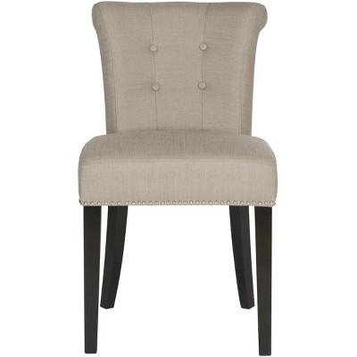 Oyster Grey Leather Parsons Chair with Silver Nail Heads - Set of 2