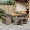 vidaXL 9 Piece Patio Dining Set with Cushions - Gray Poly Rattan Wood - 2 of 4
