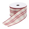 Wired Cotton Plaid Ribbon Set of 2 Red and White Holiday Rolls 0.25 Inch Height Christmas Decor By Melrose - 3 of 3