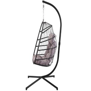 38"Outdoor patio Wicker Hanging Chair Swing Chair Patio Egg Chair UV Resistant Grey cushion Aluminum frame - 1 of 4