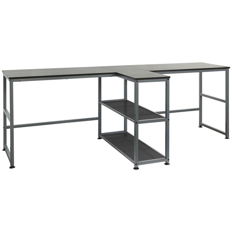 HOMCOM 83" Two Person Computer Desk with 2 Storage Shelves, Double Desk Workstation with Book Shelf,  Long Desk Table for Home Office, 1 of 7
