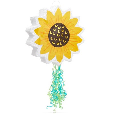 Sparkle and Bash Pull String Sunflower Pinata for Sunshine Baby Shower, Floral Birthday Party Decorations, Small, 13x13x3 In