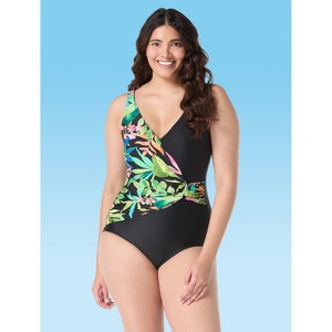 Roxanne Draped Sash Underwire Multi Tropical One Piece Swimsuit - 1 of 2