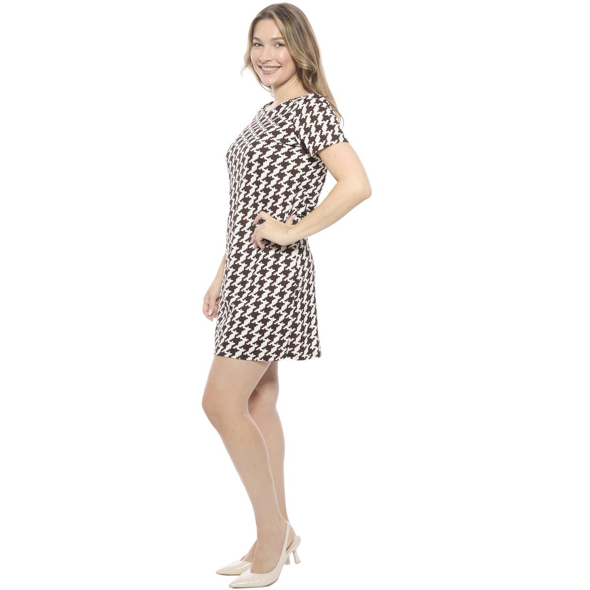 Womens Geometric Short Sleeve Round Neck Mini Shift Dress - 24seven Comfort Apparel™ - thumbnail 2