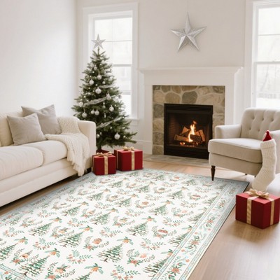 Large Christmas Living Room Rug, Christmas Area Rug, Ultra-Soft Decorative Xmas Tree Accent Rugs, Non Slip Washable Foldable Thin Festive Carpet