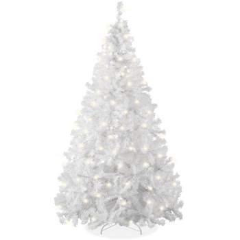 Best Choice Products Pre-Lit Premium Hinged White Artificial Christmas Pine Tree w/ Lights, Stand, PVC Branch Tips