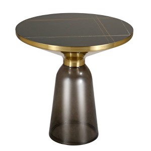 LeisureMod Tully Round Side Table, Gold Rim with Glass/ Sintered Stone Top - 1 of 4