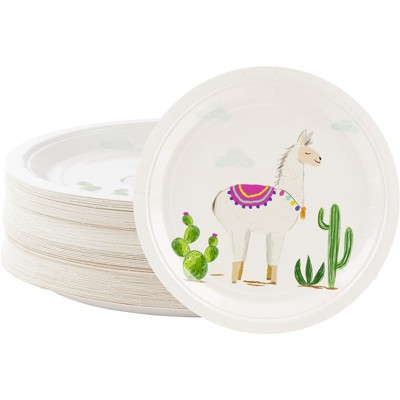Blue Panda Disposable Plates - 80-Count Paper Plates, Llama Party Supplies, Kids Birthdays, 9 x 9 inches