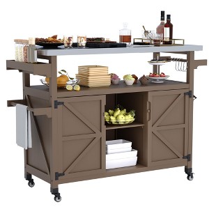 Outdoor Grill Cart with Storage Cabinet, Kitchen Island, Grill Cart Table with Stainless Steel Table Top, Spice Rack, Towel Rack & Lockable Wheels - 1 of 4