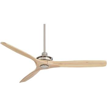 52" Casa Vieja Modern 3 Blade Indoor Ceiling Fan with Remote Control Brushed Nickel Natural Carved Solid Wood for Living Kitchen Bedroom Family Room